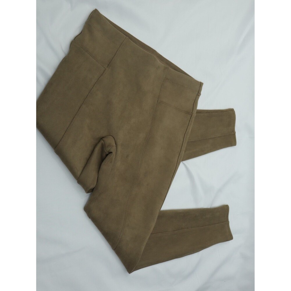 Spanx Camel Faux Suede Leggings Women M  Brown Stretch High Rise Workout Casual